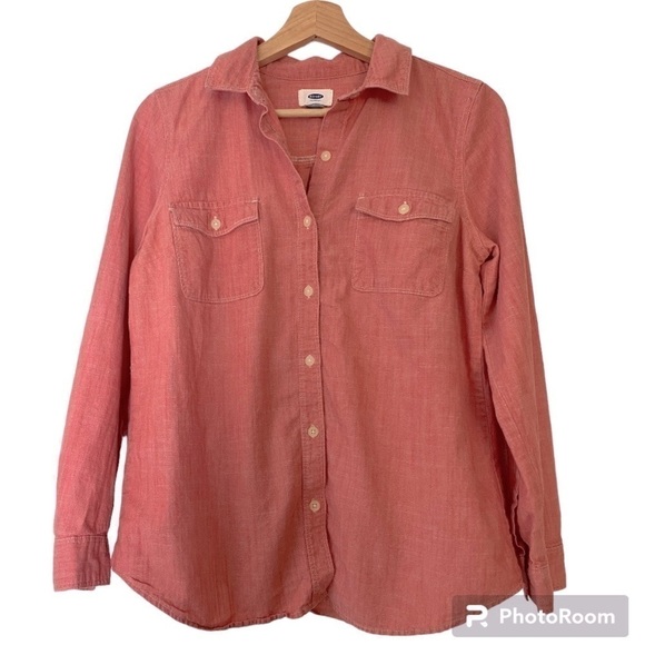 OLD NAVY RED CHAMBRAY BUTTON DOWN SHIRT PETITE SIZE SMALL - Picture 1 of 5